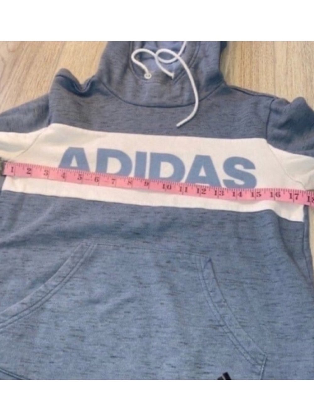 adidas Heather Blue and White Logo Pullover Hoodie sweatshirt - Picture 2 of 3